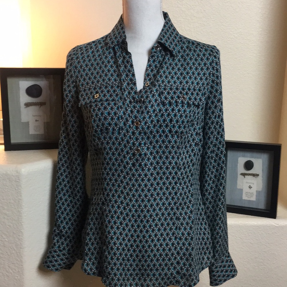 WHBM Silk! Teal & black blouse